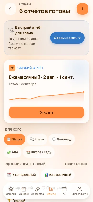 Отчёты по ребёнку